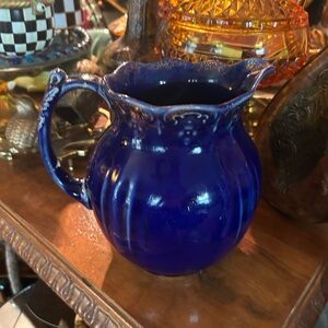 Antique Taylor Knowles Flow Blue Floral Leaf Pitcher